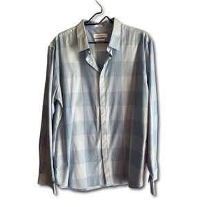 Calvin Klein Button-Down Shirt Longsleeve Blue Plaid Slim Fit Men’s Size Large